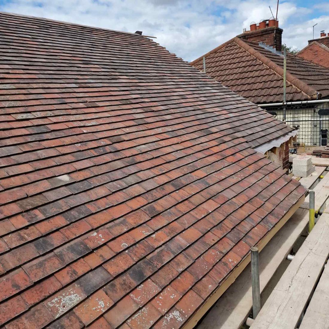 Main roof re-laid in new tiles after the hip was rebuilt as a gable, Little Haywood